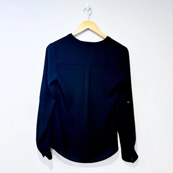 SEARS – Black sheer long-sleeve blouse | Button-down top - Picture 8 of 8